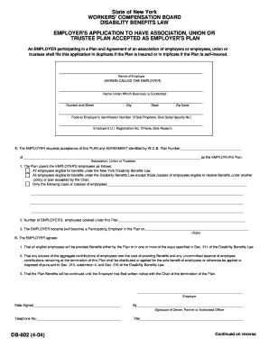 New York Employer's Application for Disability Benefits Plan