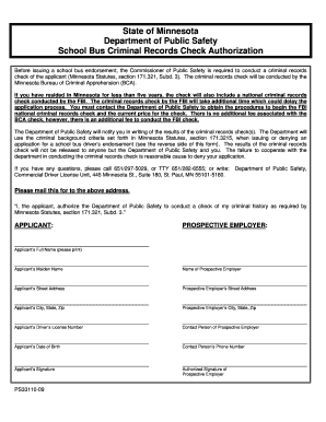 Minnesota School Bus Criminal Records Check Authorization