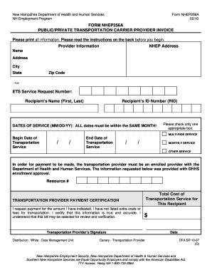 New Hampshire Transportation Carrier Provider Invoice