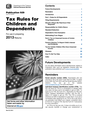 IRS Publication 929 Tax Rules for Dependents