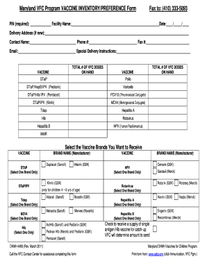Maryland VFC Vaccine Inventory Form