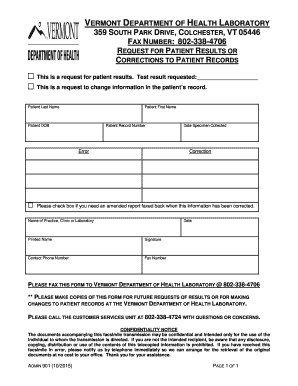 Vermont Patient Records Request Form