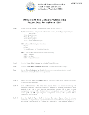 NSF Project Data Form 1295