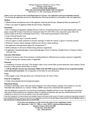 Michigan Veterans Home Admission Application