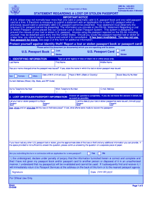 Statement Regarding a Lost or Stolen Passport
