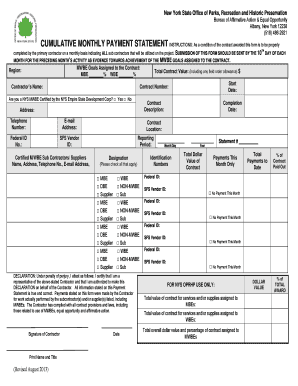 New York State Cumulative Monthly Payment Statement