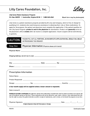 Lilly Cares Patient Assistance Program Application