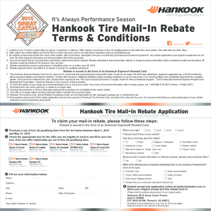 Hankook Tire Mail-In Rebate Application