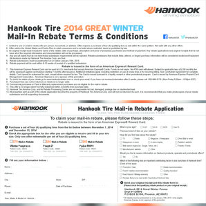 Hankook Tire 2014 Great Winter Mail-In Rebate Form