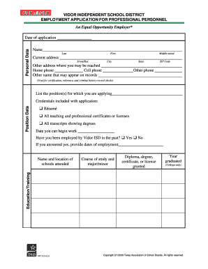 Application for employment sample - Sample Employment Application for Professional Personnel - Vidor ...