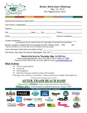 Great American Cleanup Pre-Registration Form
