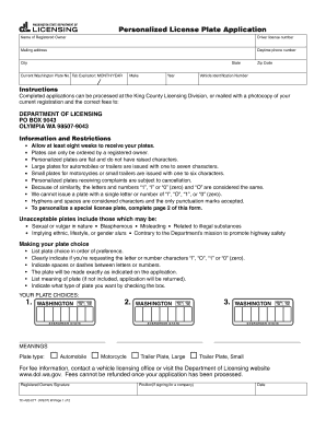 Washington Personalized License Plate Application