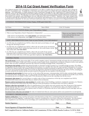 2014-15 Cal Grant Asset Verification Form