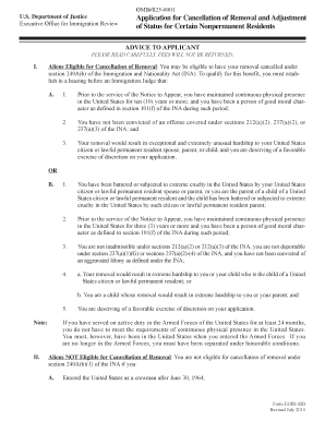 US Immigration Cancellation of Removal Application
