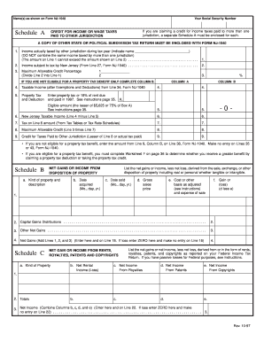 New Jersey Schedule A and B for Income Tax Credit