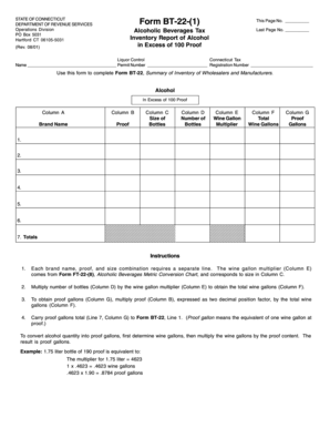 Connecticut Alcoholic Beverages Tax Form BT-22-(1)