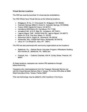 IRS Virtual Service Locations
