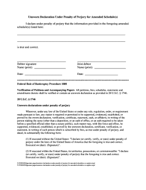 Unsworn Declaration Under Penalty of Perjury for Amended Schedules