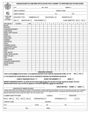 Massachusetts Gas Fitting Work Permit Application