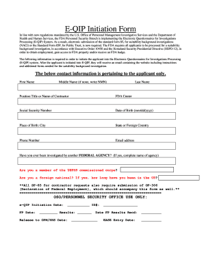 FDA E-QIP Initiation Form