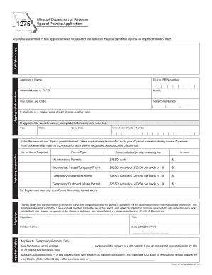 Missouri Special Permits Application Form 1275