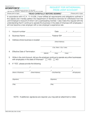 Arkansas Joint Employer Account Withdrawal Request