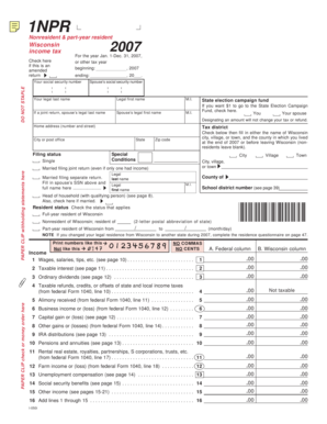 Wisconsin Nonresident and Part-Year Resident Income Tax Form 1NPR