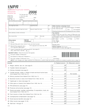 Wisconsin Nonresident and Part-Year Resident Income Tax Form 1NPR