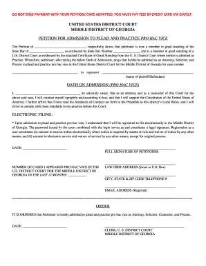 Petition for Admission Pro Hac Vice