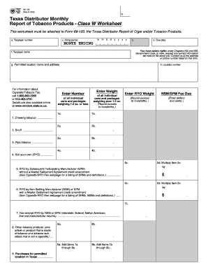 Texas Distributor Monthly Tobacco Products Report