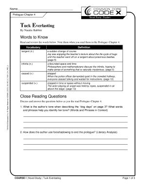 Novel Study Guide for Tuck Everlasting