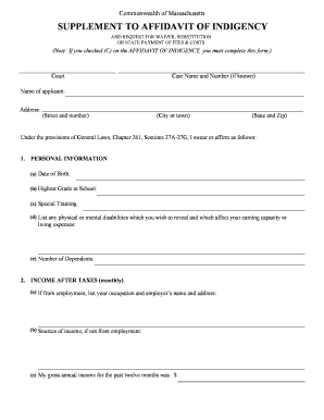 Massachusetts Affidavit of Indigency