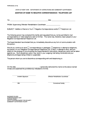 New York Negative Correspondence Telephone List Addition Form