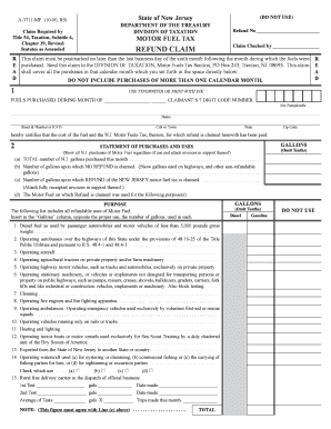 New Jersey Motor Fuel Tax Refund Claim