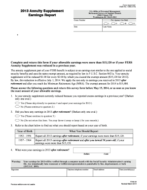 2013 FERS Annuity Supplement Earnings Report