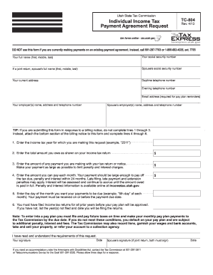 Utah Individual Income Tax Payment Agreement Request