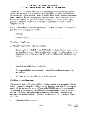 US Fish and Wildlife Service Student Loan Repayment Agreement