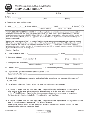 Oregon Liquor License Individual History Form