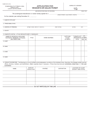 Pennsylvania Liquor Control Board Vendor Sales Permit Application