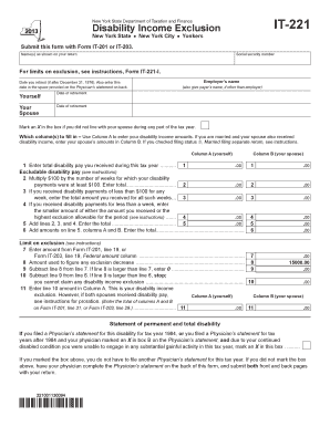 New York State Disability Income Exclusion Form IT-221