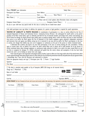 Sunnyvale Class Registration and Waiver Form