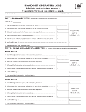 Idaho Net Operating Loss Form 56