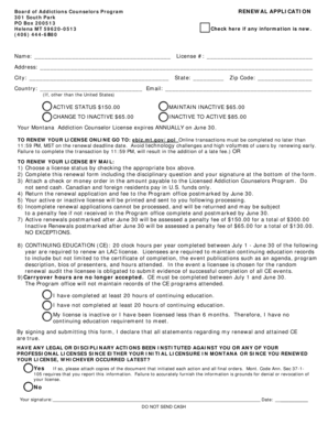 Montana Addiction Counselor License Renewal Application