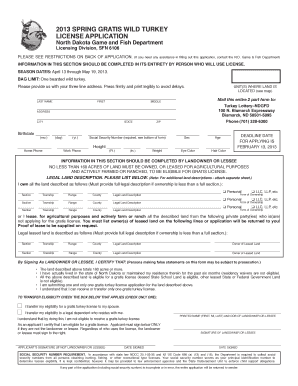North Dakota Spring Wild Turkey License Application