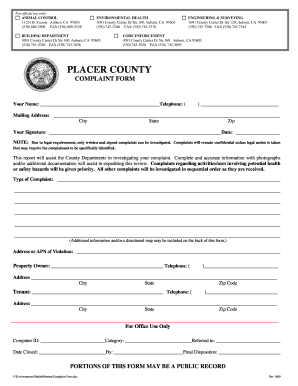 Placer County Complaint Form