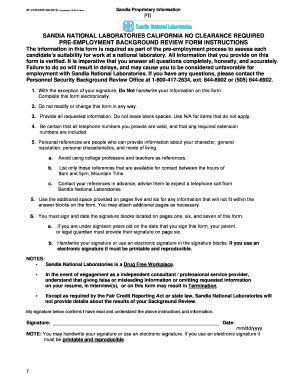 Sandia National Laboratories Pre-Employment Background Review Form