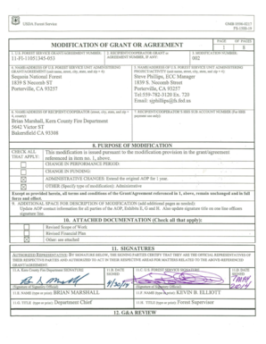 USDA Forest Service Grant Modification Form