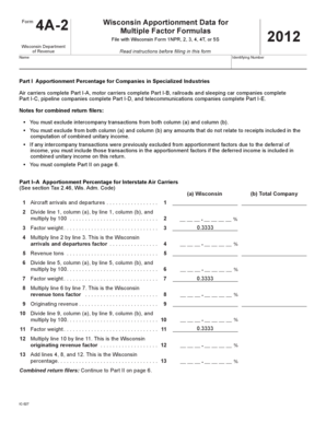 Wisconsin Form 4A-2 Apportionment Data