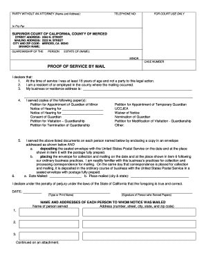 Proof of Service by Mail for Guardianship
