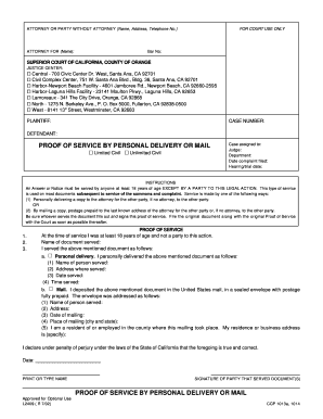 Proof of Service by Personal Delivery or Mail